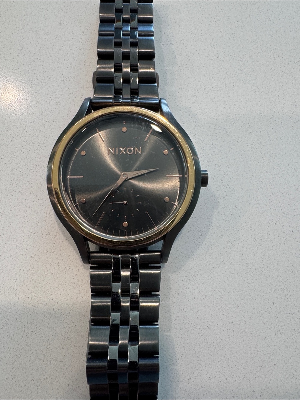 Nixon 50M stainless steel The Sala Gunmetal Watch with Gold Bezel